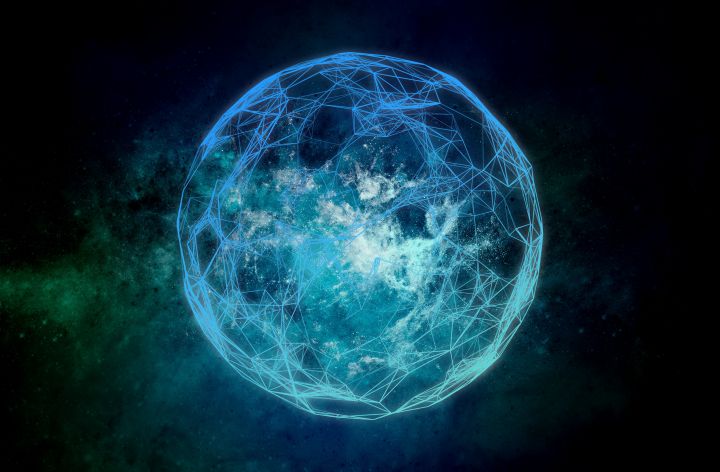blue-polygonal-sphere-on-black-space-background